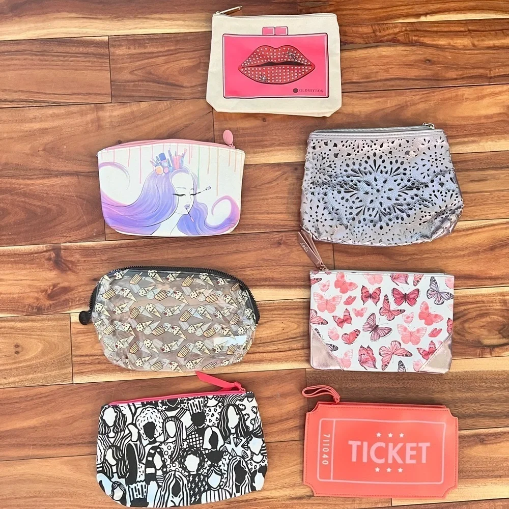 Lot of 7 Small Travel Makeup Toiletry Cosmetic Bags
